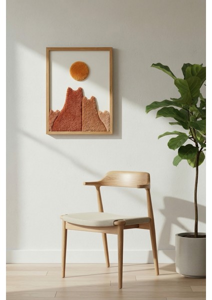 El Yapımı Tufting Tablo | Kedi Ailesi ve Güneş Temalı Cut Pile Duvar Dekoru | Doğal Ahşap Çerçeveli fırsatları