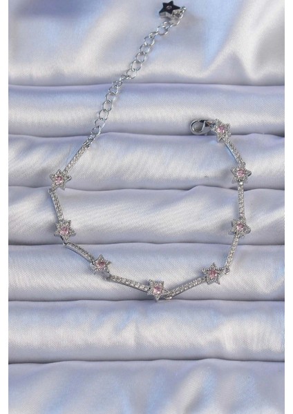 Vip Seri Pirinç Gümüş Renk Zirkon Taşlı Halley Yıldız Model Bileklik