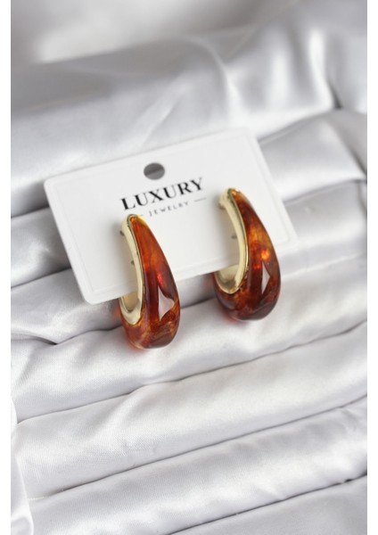 Pirinç Gold Renk Kahverengi Vintage Kadın Küpe - Lisinya