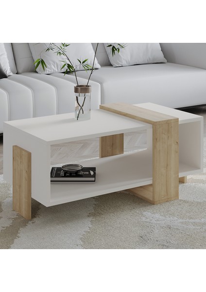 Meleni Orta Sehpa – 90 cm Modern Tasarım – Raflı