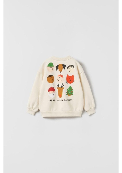 Unisex Çocuk Pamuklu Krem Yılbaşı Figürlü Eşofman Takımı – Rahat Kesim fiyatları