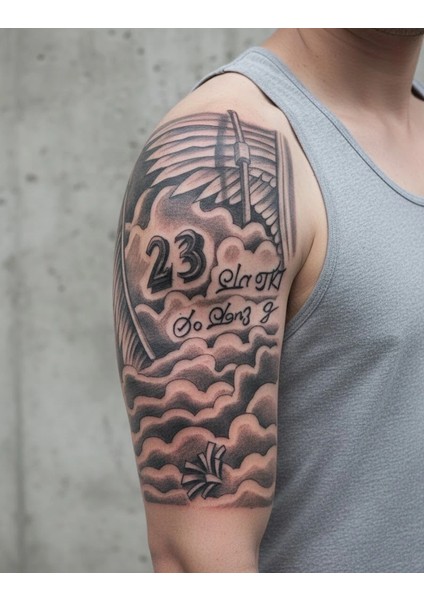 Bulutlar Melek Kanatları Geçici Dövme Şablonu Büyük Boy