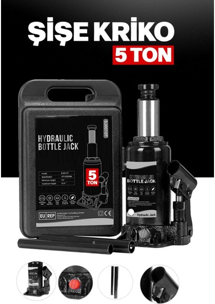 Pro Black Seri Çelik Şaseli 5 Ton Hidrolik Araç Kriko Seti fiyatları