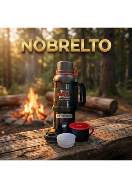 304 Paslanmaz Çelik Çift Bardaklı Termos - 48 Saat Isı Korumalı Vakumlu Travel Pot Kamp ve Seyahat Termosu