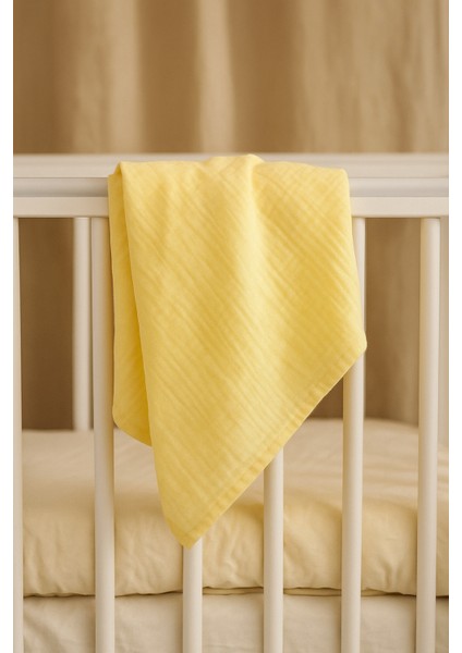 Sarı Renk 2 Kat %100 Pamuk Müslin Bebek Battaniye (140X120 Cm)