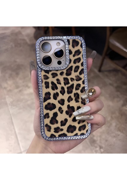 iPhone 12 Promax Uyumlu Leopar Baskılı Deri Kenarları Taşlı Kılıf fırsatları