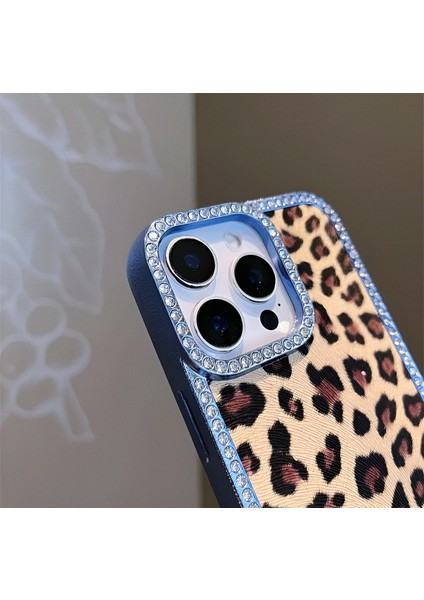 iPhone 12 Promax Uyumlu Leopar Baskılı Deri Kenarları Taşlı Kılıf indirimleri