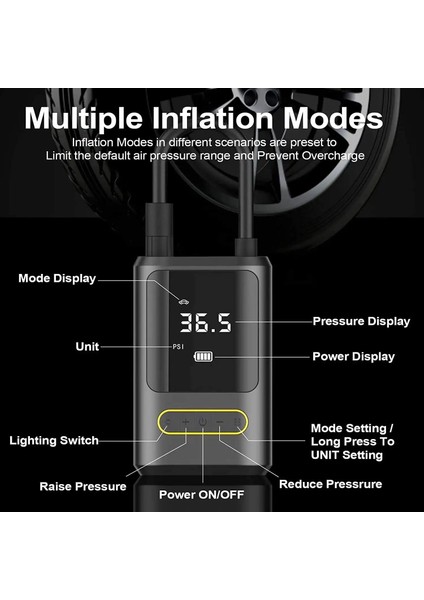 KA-760 Kablosuz Oto Araç Mini 4000MAH 150 Psı Işıklı Oto Hava Kompresörü indirimleri