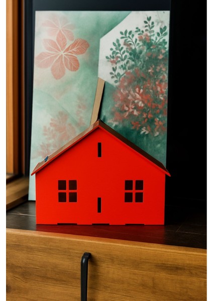 Kırmızı Ahşap LED Işıklı Yılbaşı & Hediye Evi - Üstten Açılır Kapaklı Tasarım -Yılbaşı Hediyesi-Yılbaşı Sepeti-Dekor-Özel Hediyeler fiyatları