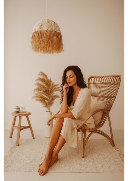 Makrome Rafya Bohem Avize, Modern Bambu Tarz, Rustik Avize, E27 Duylu, Cafe Aydınlatma