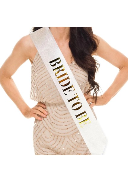 Beyaz Üzeri Altın Büyük Bride To Be Yazılı Simli Işıltılı Kuşak Kemer 10 cm Genişlik