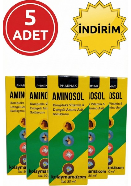 Aminosol Kedi Köpek Kuş Vitamin ve Aminoasit Solüsyonu 150 Ml*5 (5 Adet)