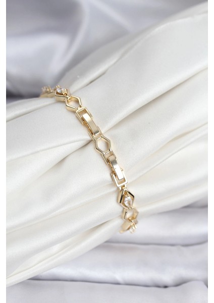 14K Gold Renk Kaplama Baklava Dilim Model Kadın Bileklik fiyatları