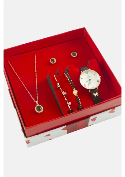 Kayışlı Bayan Kol Saati ve Takı Seti Kombini