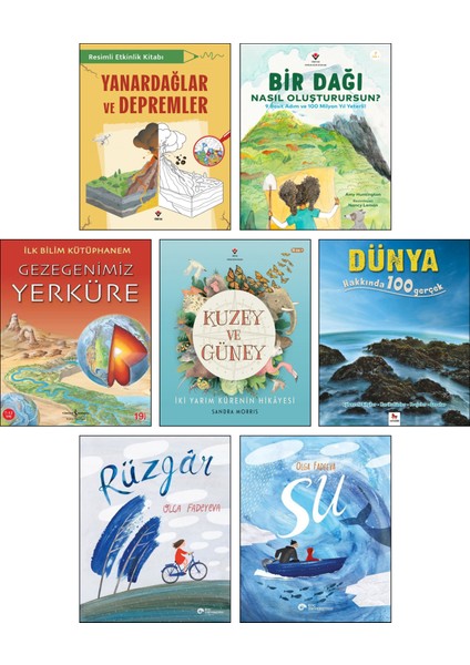 Yanardağlar ve Depremler + Bir Dağı Nasıl Oluşturursun? + Ilk Bilim Kütüphanem Gezegenimiz Yerküre + Kuzey ve Güney + Dünya Hakkında 100 Gerçek + Rüzgar + Su / 7li Jeoloji Seti