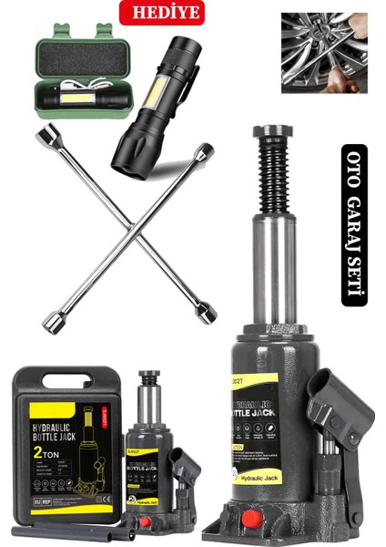 2 Ton Kapasiteli Şişe Tip Araç Krikosu ve 4'lü Bijon Seti ile El Feneri Hediye fiyatları