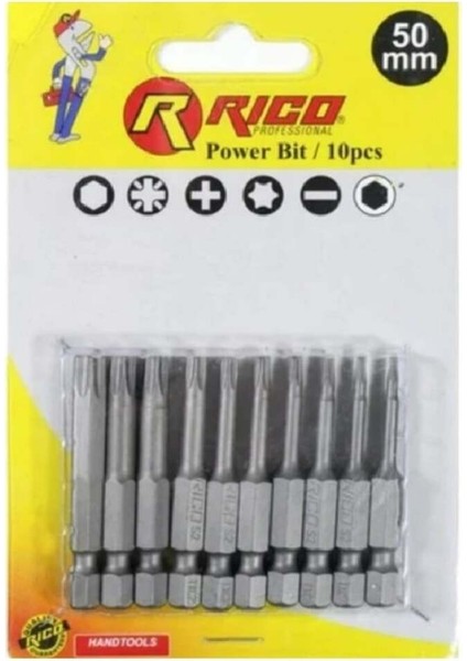 Çeşitli Torx Bits Uç Seti 50 mm 10 Parça, Güçlü ve Dayanıklı Takım