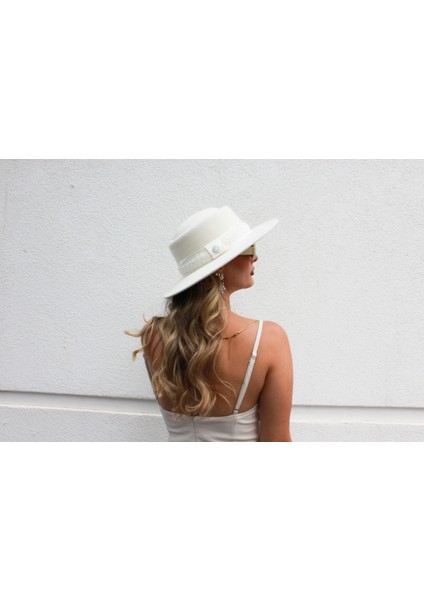 Incili Gelin Şapkası / Nikah Şapkası / Gelin Aksesuarı / Beyaz Boater modelleri