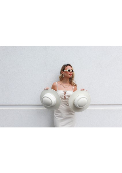 Incili Gelin Şapkası / Nikah Şapkası / Gelin Aksesuarı / Beyaz Boater fırsatları