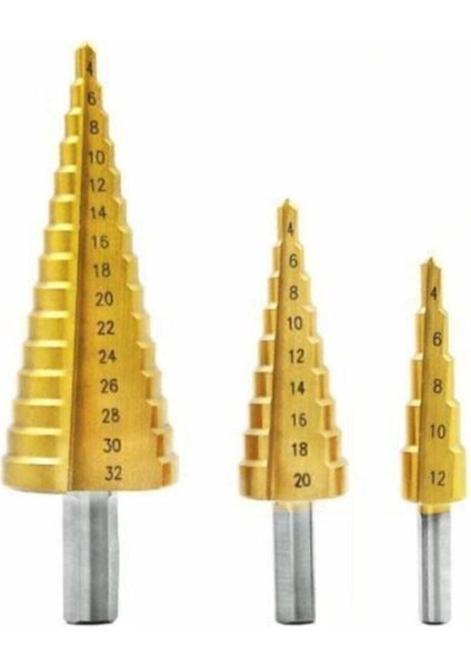 Kademeli Matkap Sac Delme Ucu Seti 3 Parça – Güçlü ve Çok Amaçlı Kullanım