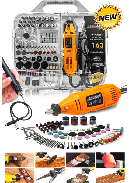 Pro 163 Parça Hobi Gravür ve Mini Taşlama Seti, Pvc Çantalı, Ayarlanabilir