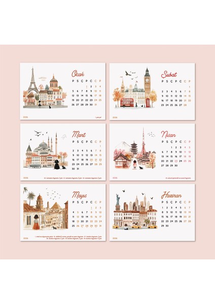 2026 Masa Takvimi - Dünya Şehirleri & Ünlü Ikonik Simge Yapıları | Paris, Londra, Istanbul, New York, Marrakech, Tokyo, Floransa, Santorini, Amsterdam modelleri