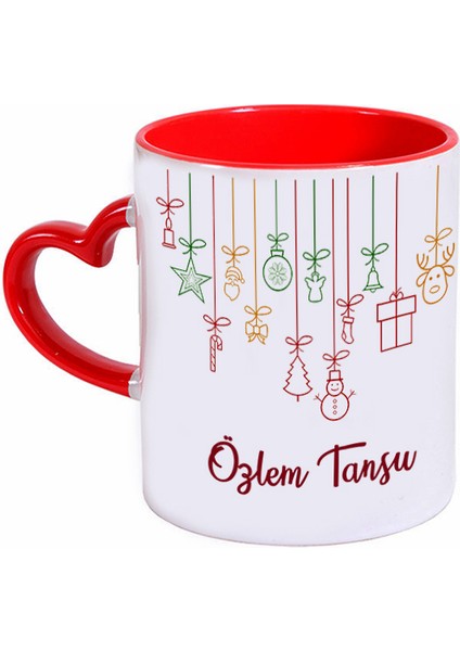 Isimli Yeni Yıl Hediyesi Kalp Kulplu Yılbaşı Kupa Bardak