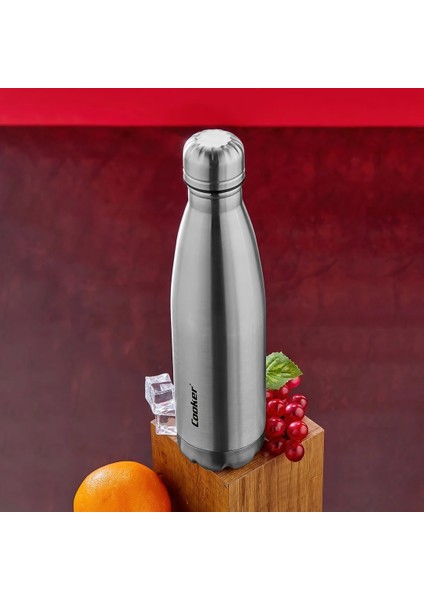 500ML Krom Şişe Termos Paslanmaz Çelik - Kaydırmaz Tpr Taban (5047)