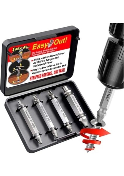 4'lü Ters Kılavuz Vida Sökme Aparatı Seti, Pratik ve Güvenilir Kullanım