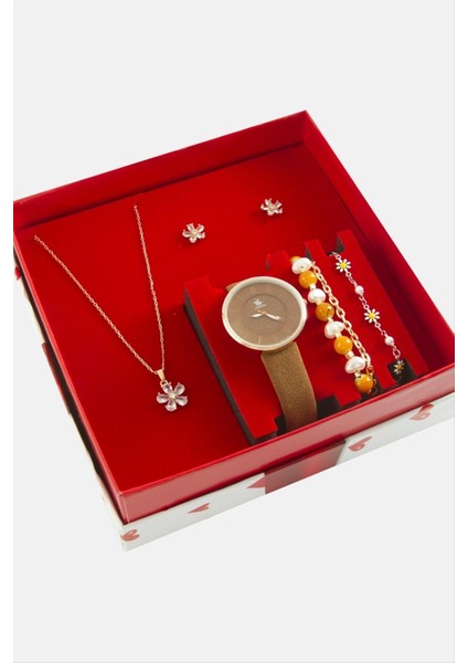 Kayışlı Bayan Kol Saati ve Takı Seti Kombini