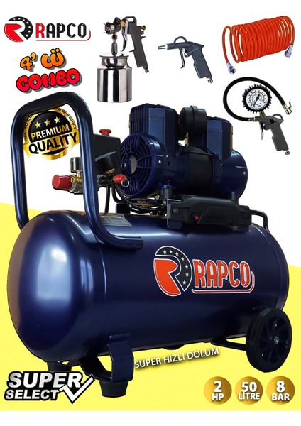 Yüksek Performanslı 50L Hava Kompresörü 4'lü Set, Hızlı ve Sessiz Kullanım