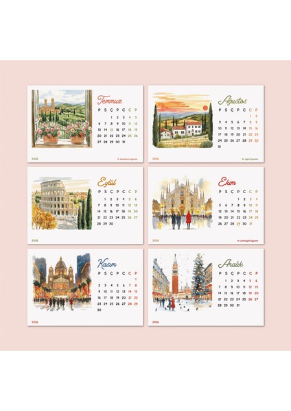Italya Temalı 2026 Masa Takvimi | Rustik Ahşap Standlı Masaüstü Takvim fırsatları
