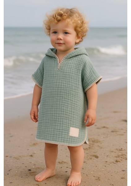 Çoban Dikişli 4 Katlı Mint Yeşili %100 Pamuk Bebek Müslin Panço