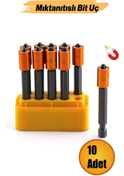 10 Adet Renkli Mıknatıslı Pz2 Vida Ucu, 65 Mm, S2 Çelik, Vida ve Matkap Ucu