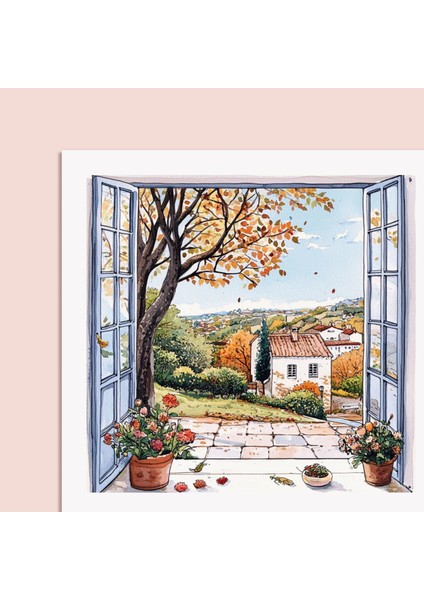 2026 Ahşap Masa Takvimi – Dört Mevsim Pencereden Manzaralı Illüstrasyonlar, Dekoratif Ahşap Standlı Takvim indirimleri