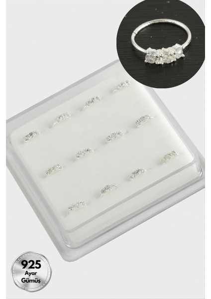 Zirkon Tek Taş Halka Gümüş Hızma 12 Adet