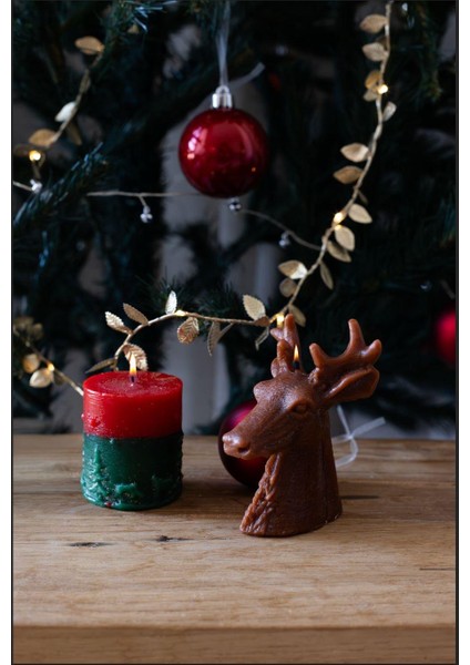 (Yılbaşı Konseptli, Hediyelik Yılbaşı Mum, Noel Mum , Yılbaşı Hediyesi) Cacagift Design Yılbaşına Özel Setli Mum Geyik Mum ve Silindir Mum