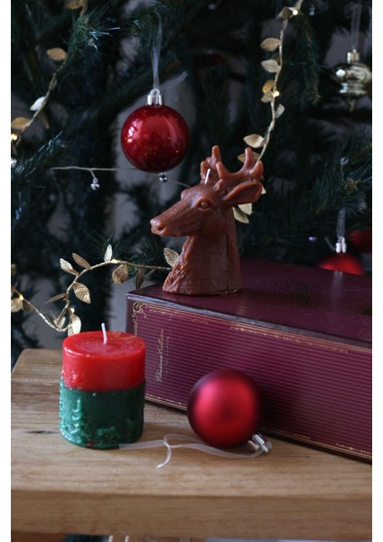 (Yılbaşı Konseptli, Hediyelik Yılbaşı Mum, Noel Mum , Yılbaşı Hediyesi) Cacagift Design Yılbaşına Özel Setli Mum Geyik Mum ve Silindir Mum modelleri