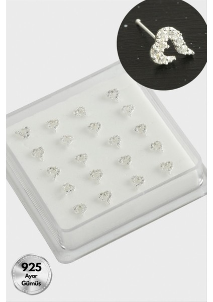 Kalp Zirkon Taşlı Gümüş Hızma 20 Adet