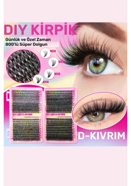 800 Parça Kendin Yap Kirpik Seti – 9-16mm Küme Kirpikler, Cımbız, Fırça ve Yapıştırıcı ile Birlikte Büyük Kapasiteli Kitap Seti