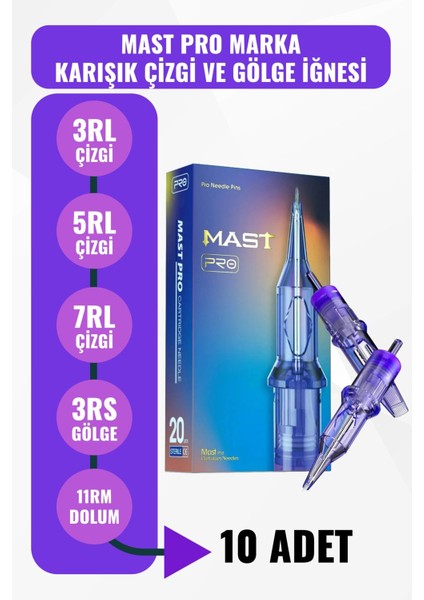 Karışık Dövme Iğnesi Seti 10'lu +2 Hediye Çizgi ve Gölge Için