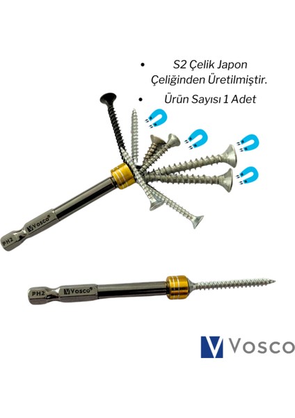 Mıknatıslı Bits Uç Ph2 65MM, Matkap ve Tornavida Ucu, Güçlü ve Dayanıklı