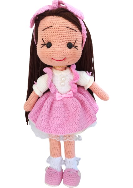El Yapımı Pembe Fiyonk Elbiseli Lucy Bebek