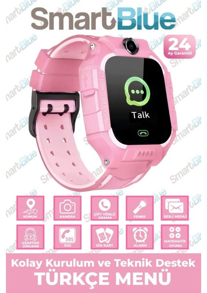 Pembe Sim Kartlı Konum Takipli Çocuk Saati, Güvenli ve Akıllı Izleme