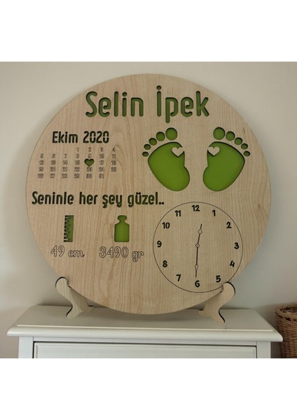 Yeni Doğan Isime Özel Doğum Panosu | Ayak Izli Doğum Hediyesi Standlı ve Asılabilir | 20 cm