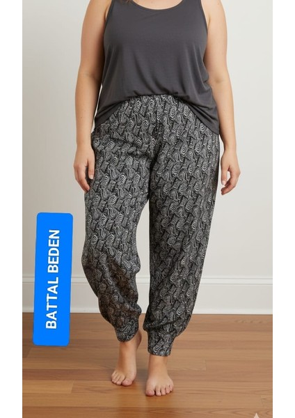 Kadın Bayan Battal Büyük Beden Süet Kumaş Bel Lastikli Eşofman Pijama Altı Pantolon Bol Rahat Kalıp 60 Ile 90 Kiloğrama Kadar Olur Standart Beden