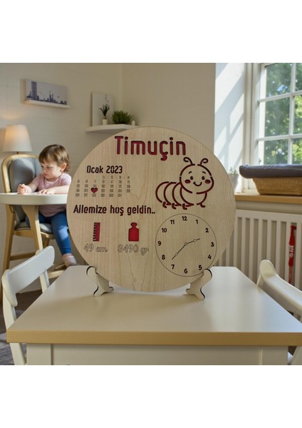 Yeni Doğan Isime Özel Doğum Panosu | Tırtıl Figürlü Doğum Hediyesi Standlı ve Asılabilir | 20 cm fiyatları