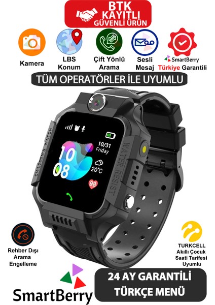 Çocuklar Için Akıllı Takip Saati Kameralı Gizli Dinleme Sim Kartlı Siyah