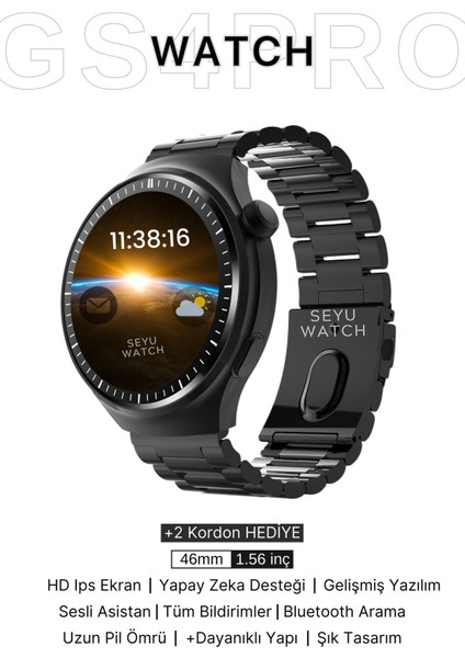 Çok Fonksiyonlu Nfc Akıllı Saat, Siyah, iPhone ve Android Uyumlu