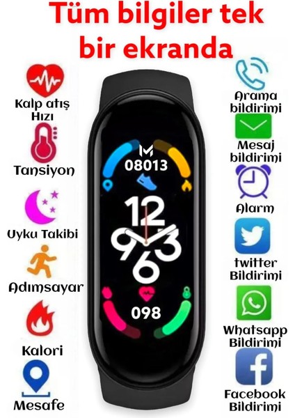 Renkli Akıllı Bileklik, Kalp Atış ve Uyku Takibi, Bluetooth, Ios & Android Uygun fiyatları